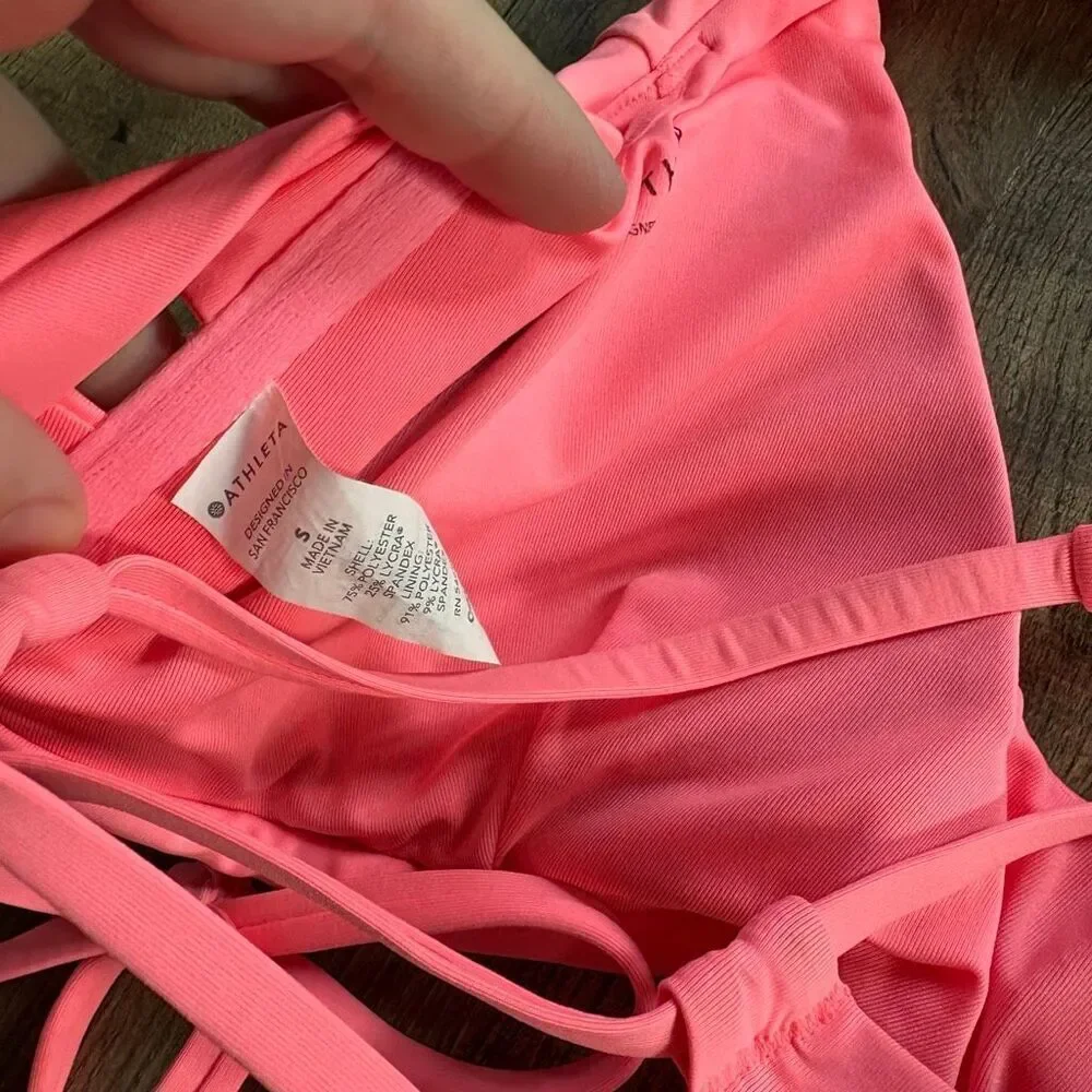 Athleta Pink Strappy Sports Bra Adjustable Back Tie Women's S Removable Padding